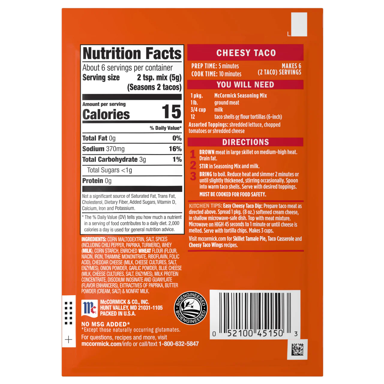 McCormick® Cheesy Taco Seasoning Mix, 1.12 oz (6-Pack) - Image 21