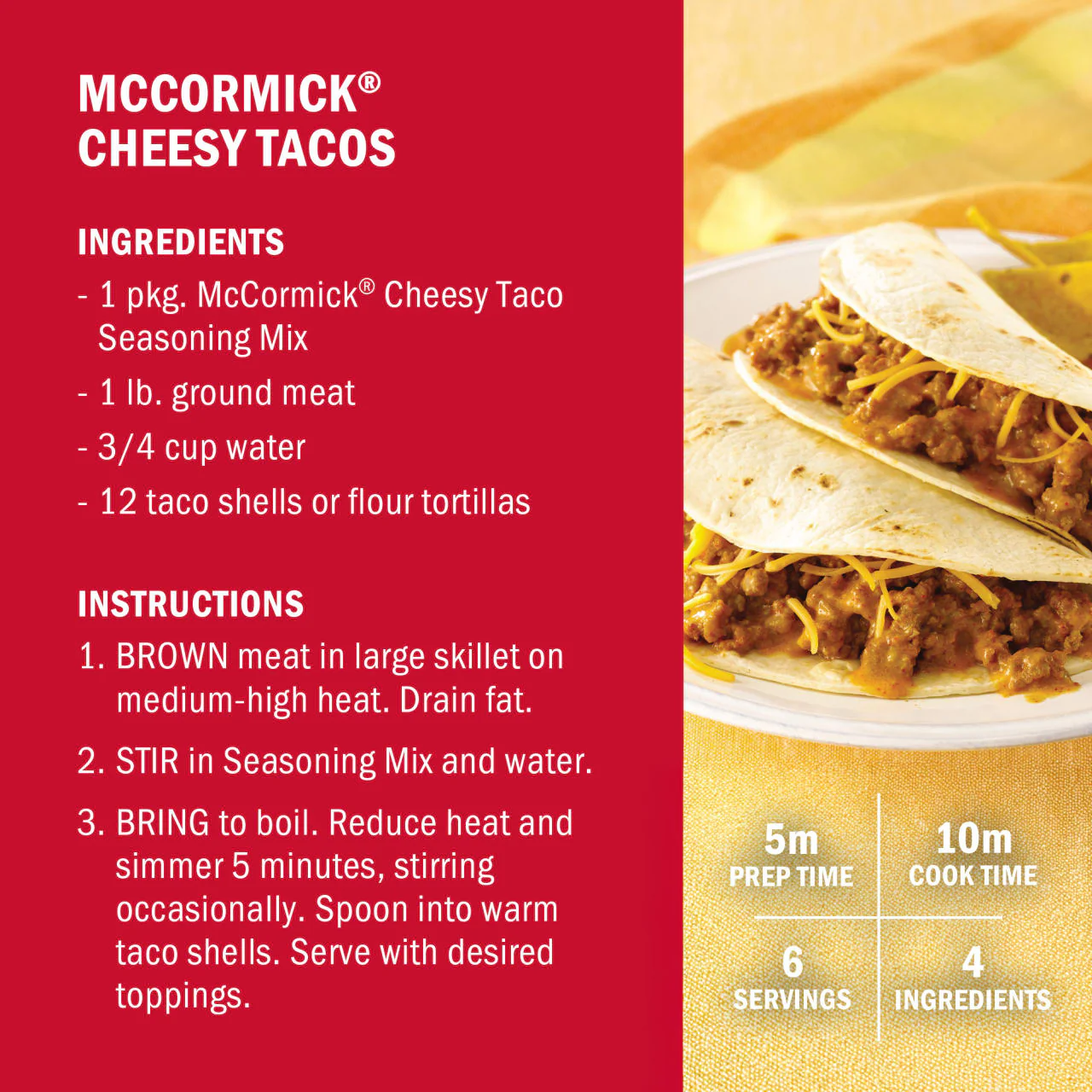 McCormick® Cheesy Taco Seasoning Mix, 1.12 oz (6-Pack) - Image 7