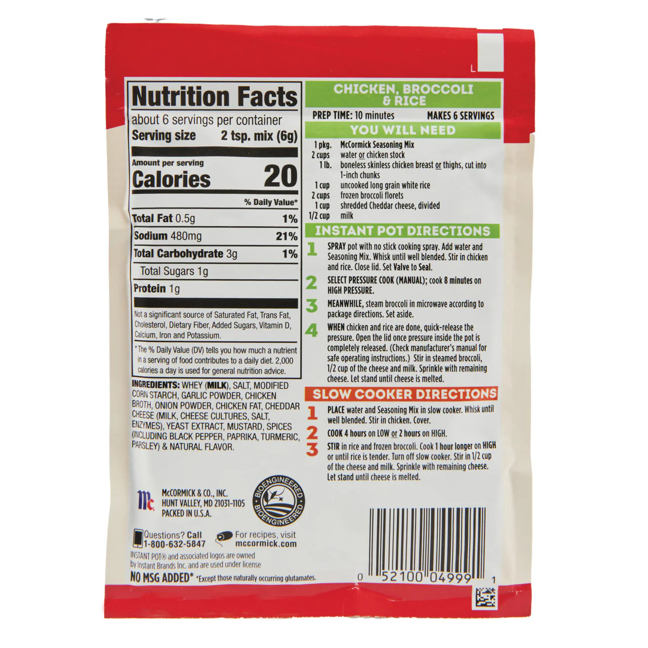 McCormick® Chicken, Broccoli and Rice Instant Pot Seasoning Mix, 1.25 oz - Image 8