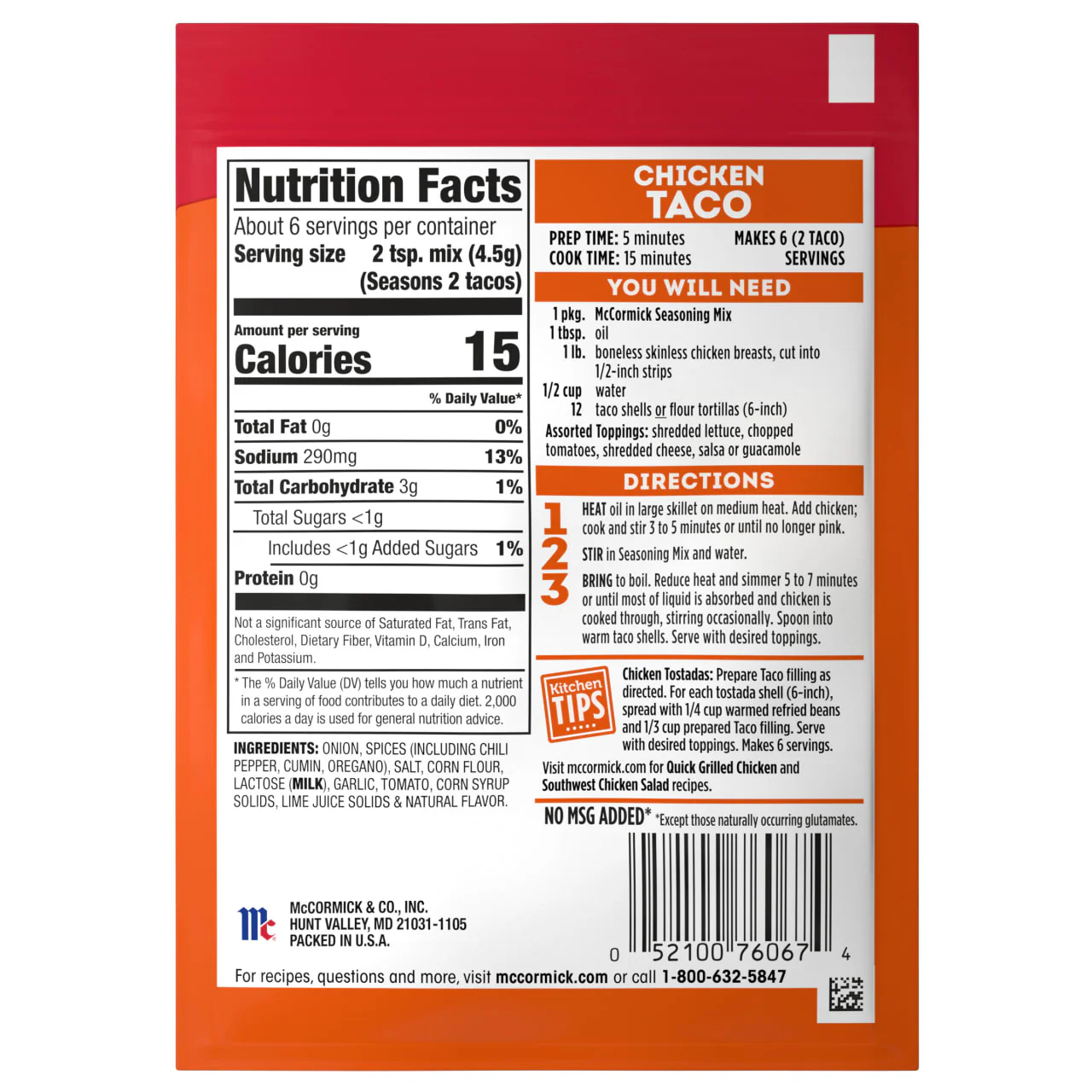 McCormick® Chicken Taco Seasoning Mix, 1 oz (6-Pack) - Image 20