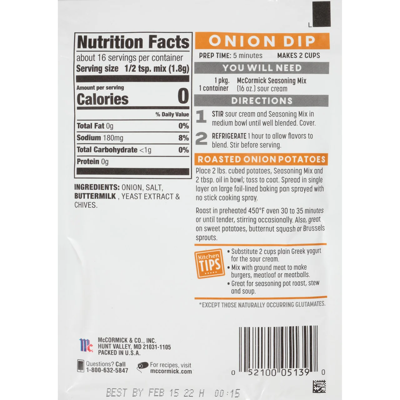 McCormick® Classic French Onion Dip & Seasoning Mix, 1 oz (6-Pack) - Image 8