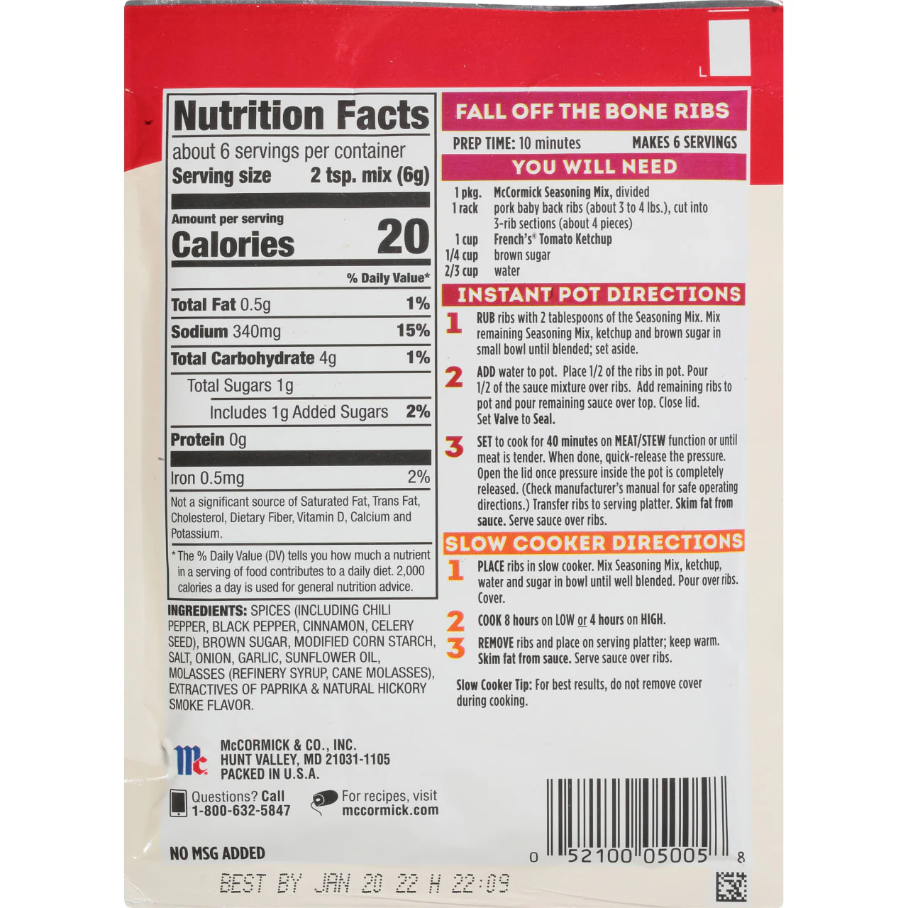 McCormick® Fall Off The Bone Ribs Instant Pot Seasoning Mix, 1.25 oz - Image 9