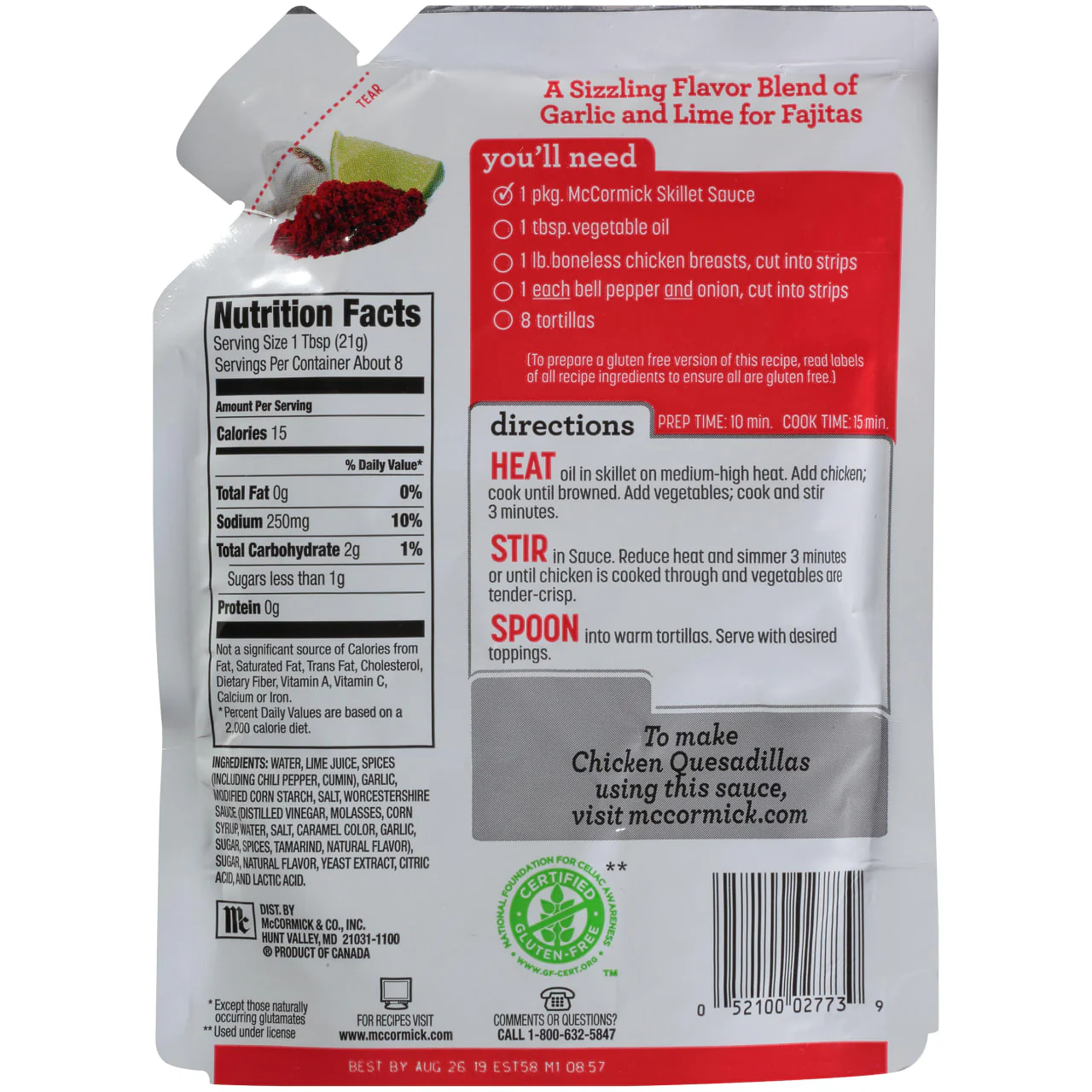 McCormick® Gluten Free Fajita Skillet Sauce, 6 oz - Image 2