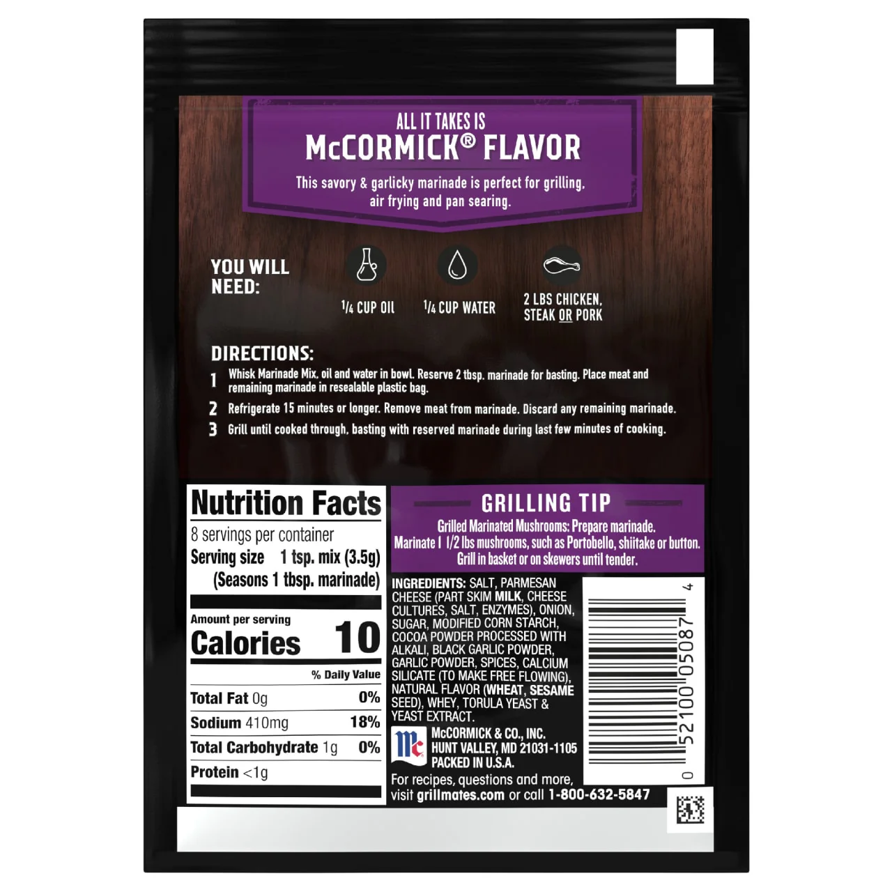 McCormick® Grill Mates® Black Garlic Parmesan Marinade Mix, 1 oz (6-Pack) - Image 6