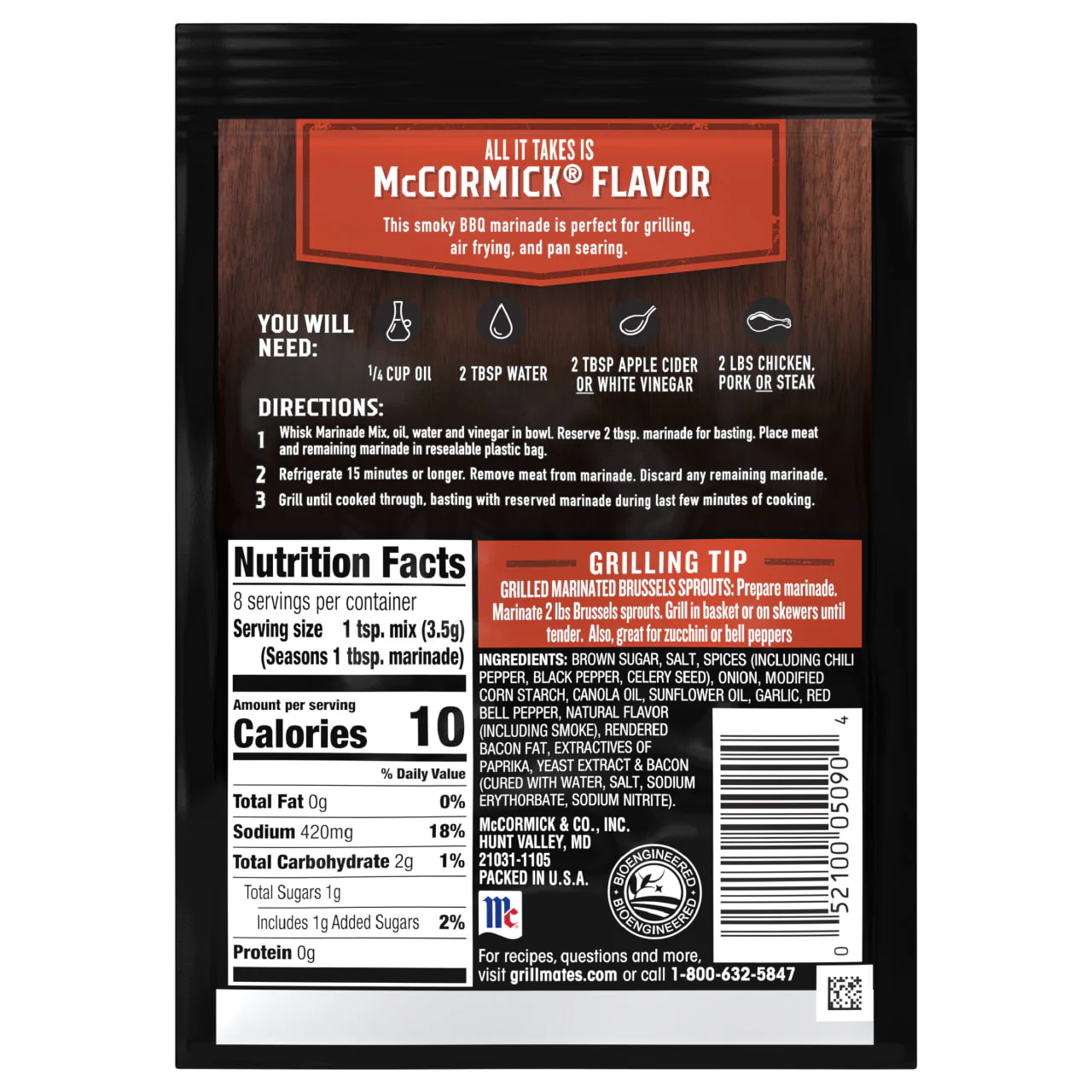 McCormick® Grill Mates® Smoky Bacon BBQ Marinade Mix, 1 oz (6-Pack) - Image 8