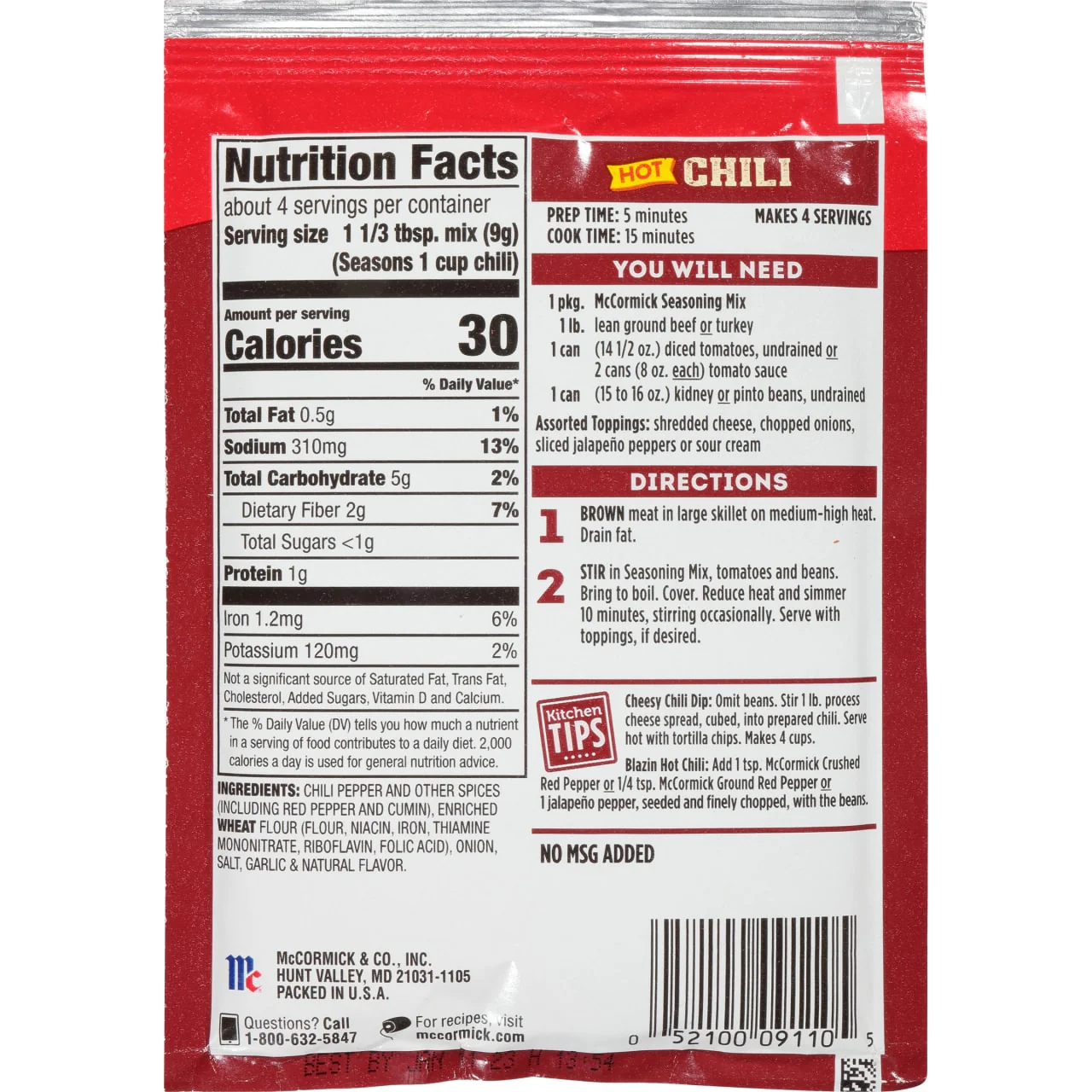 McCormick® Hot Chili Seasoning Mix, 1.25 oz (6-Pack) - Image 13
