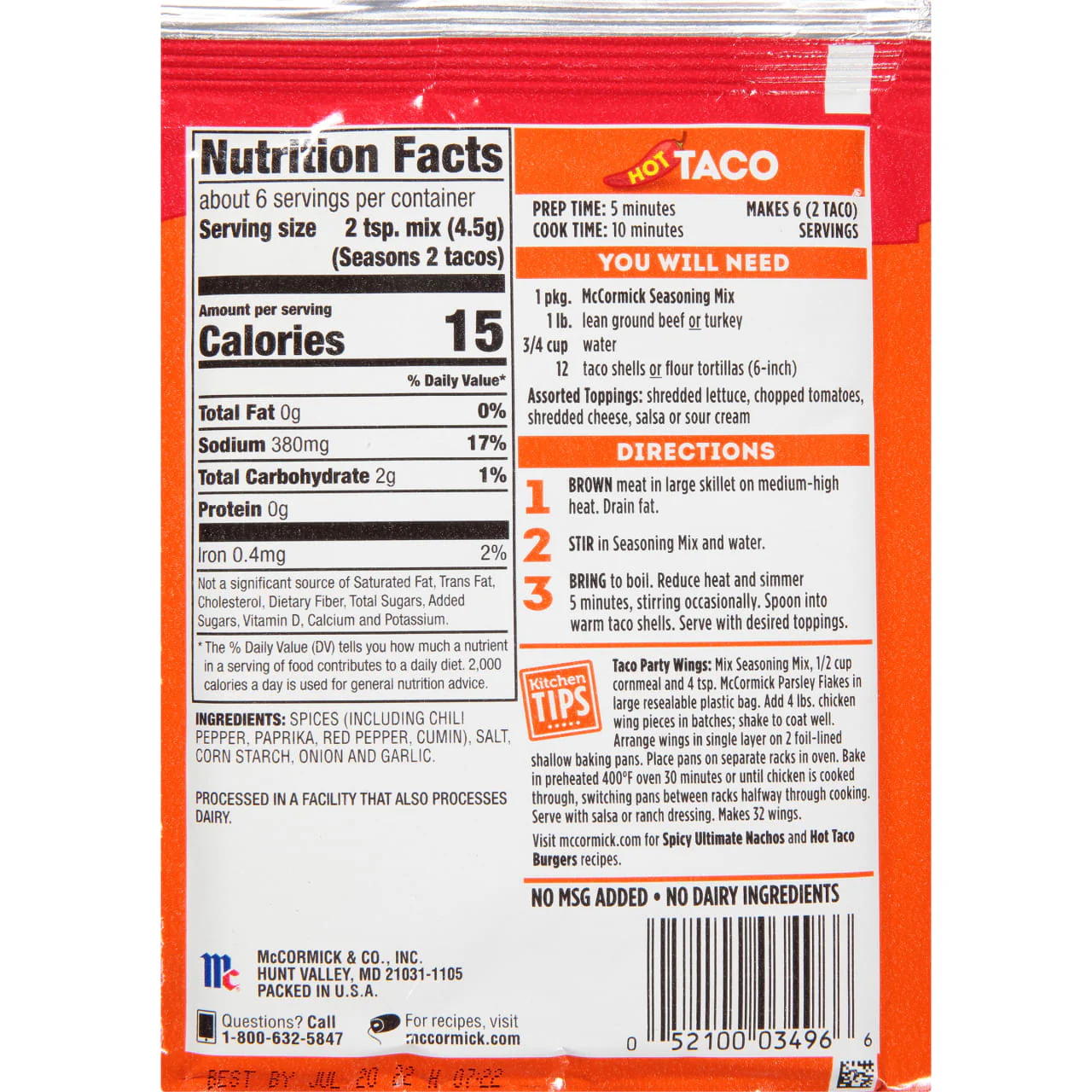 McCormick® Hot Taco Seasoning Mix, 1 oz (6-Pack) - Image 9