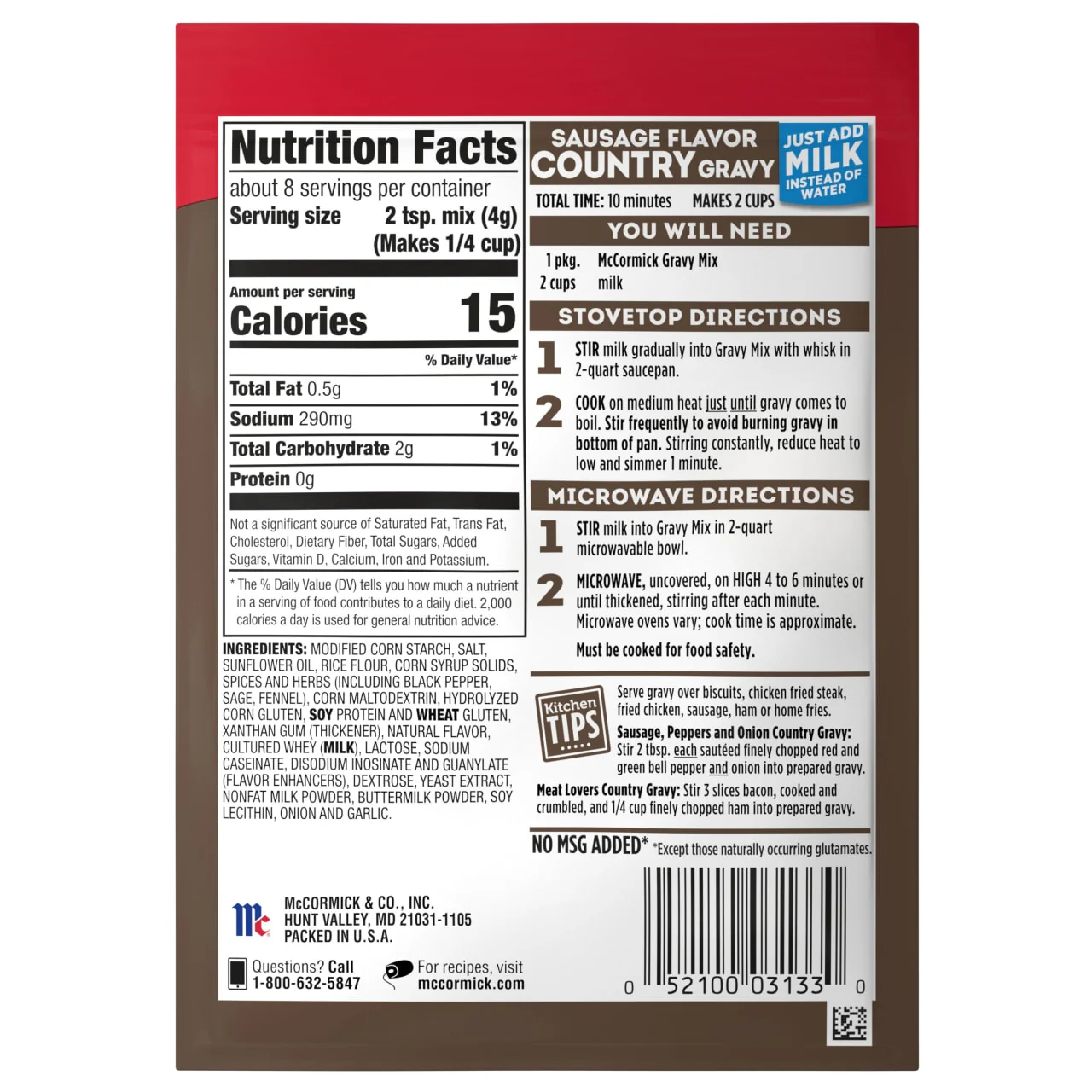 McCormick® Just Add Milk Country Gravy Sausage, 1.15 oz (6-Pack) - Image 7
