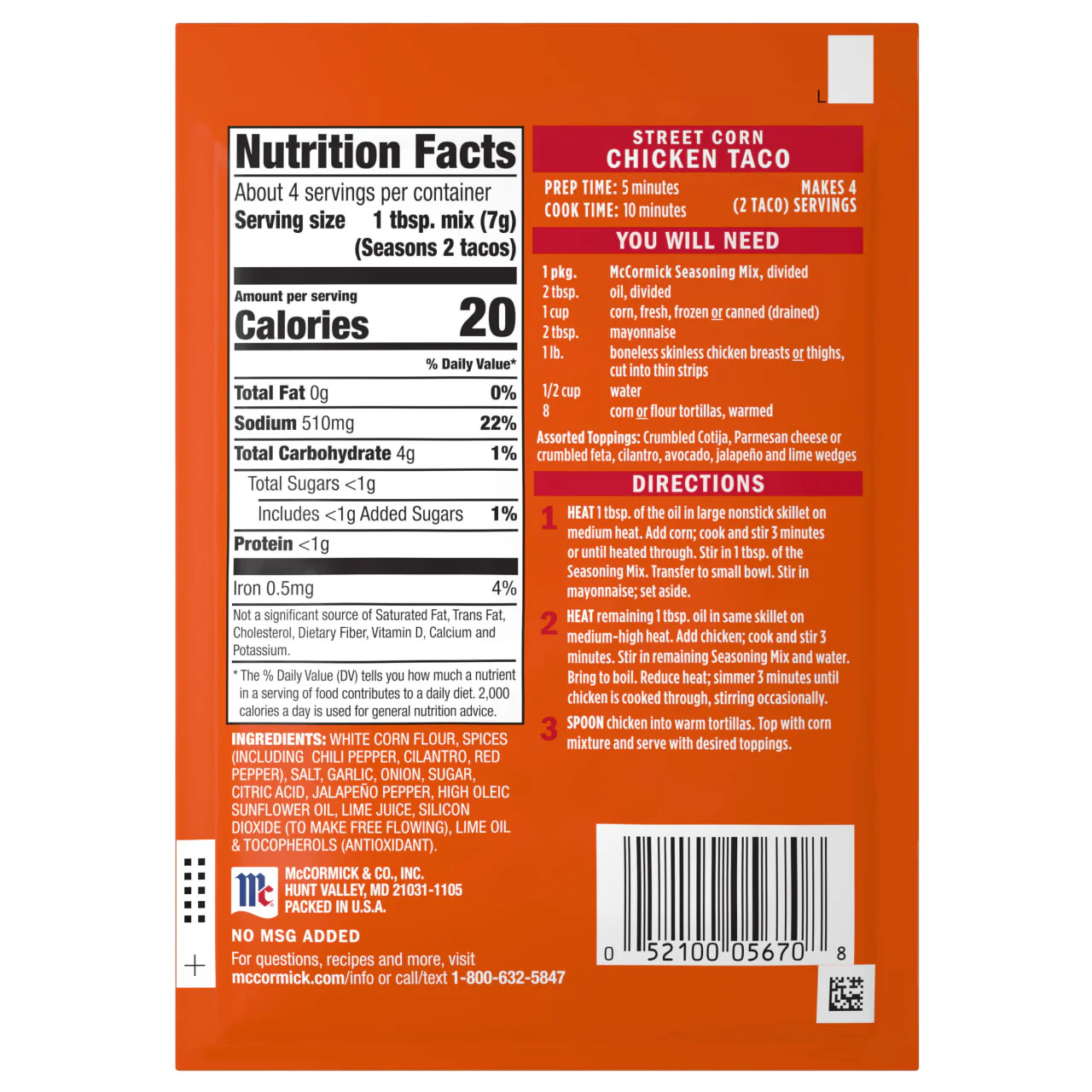 McCormick® Mexican Style Street Corn Taco Seasoning Mix, 1 oz - Image 20