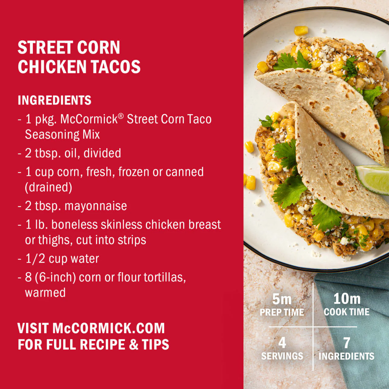 McCormick® Mexican Style Street Corn Taco Seasoning Mix, 1 oz - Image 7