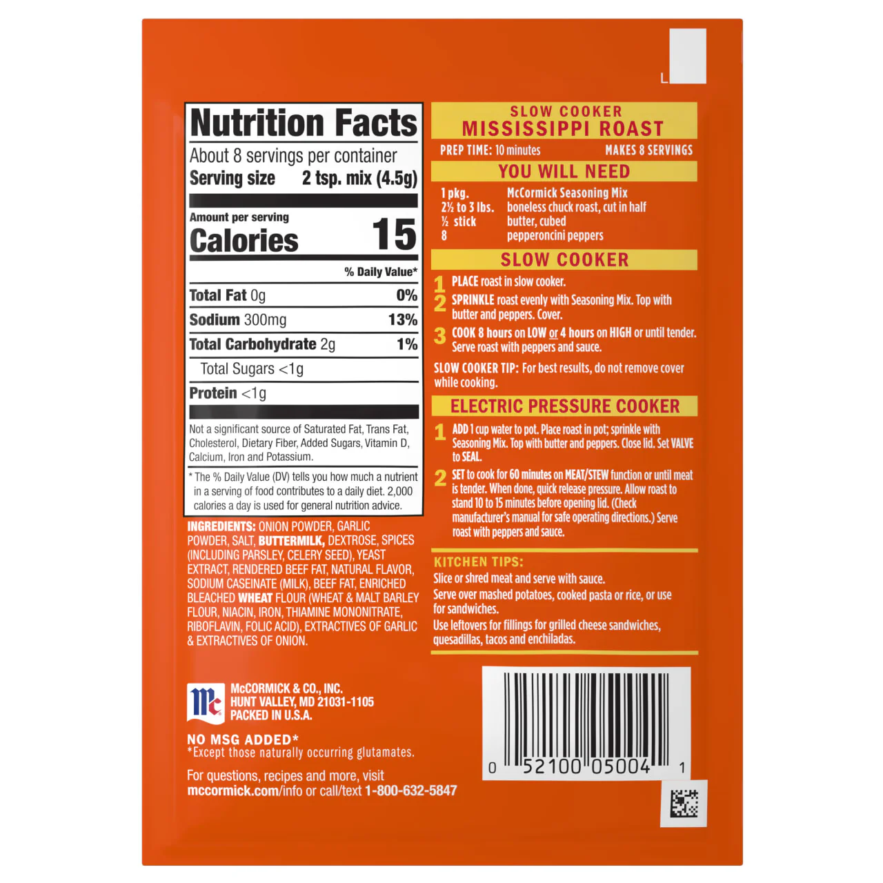 McCormick® Mississippi Roast Instant Pot Seasoning Mix, 1.25 oz (6-Pack) - Image 20