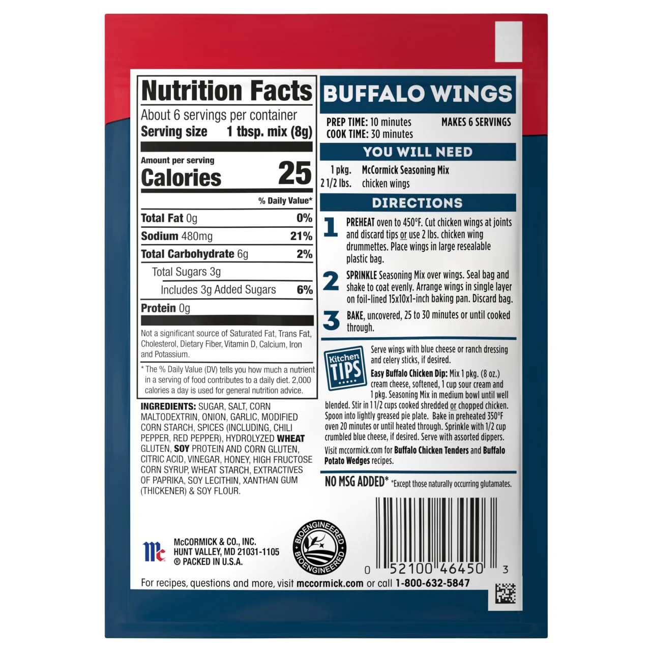 McCormick® Original Buffalo Wings Seasoning Mix, 1.6 oz (6-Pack) - Image 8