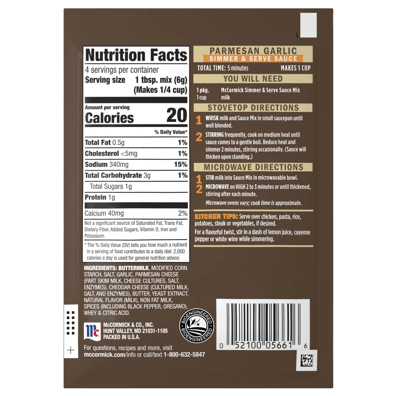 McCormick® Parmesan Garlic Sauce Mix, 0.87 oz (6-Pack) - Image 9