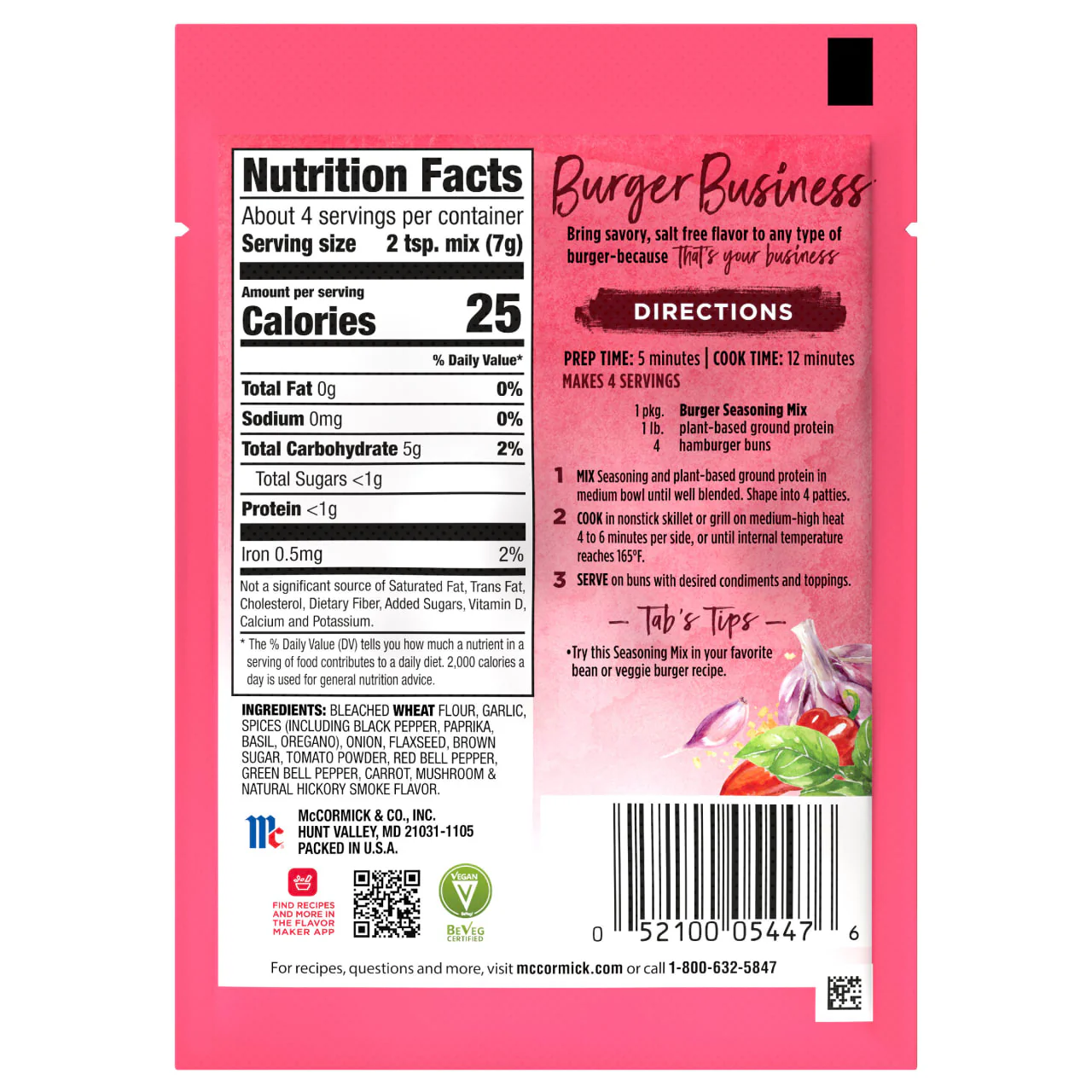McCormick® Salt Free Burger Business by Tabitha Brown Seasoning Mix, 1 oz (6-Pack) - Image 8