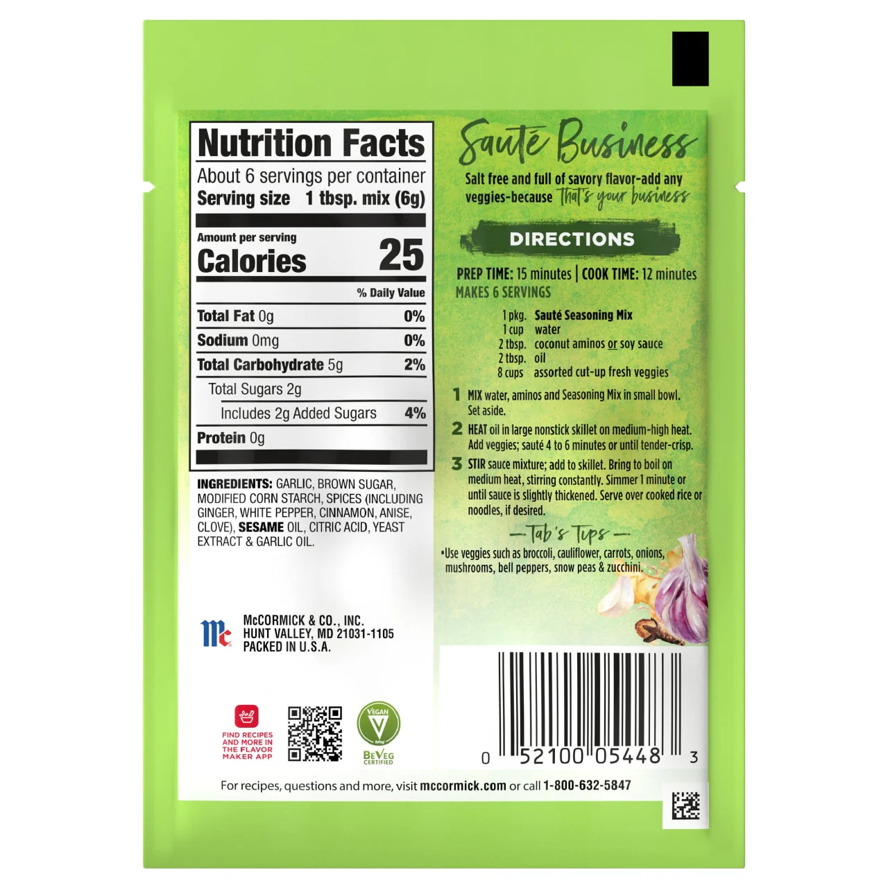 McCormick® Salt Free Sauté Business by Tabitha Brown Seasoning Mix, 1.25 oz (6-Pack) - Image 8