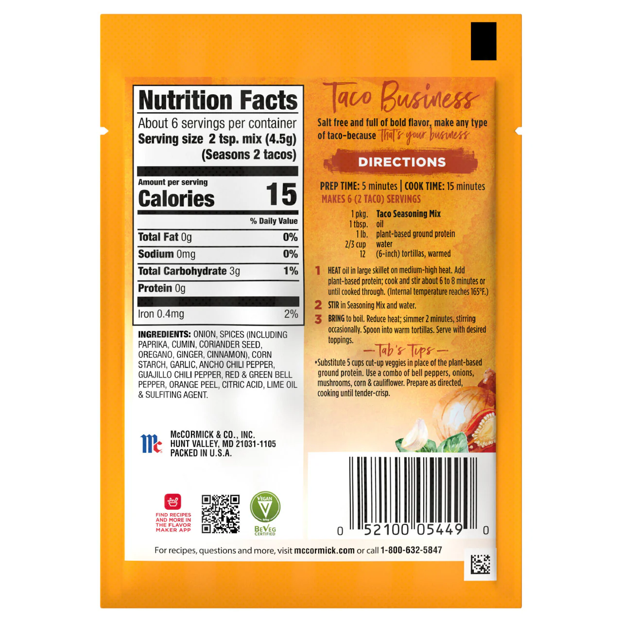 McCormick® Salt Free Taco Business by Tabitha Brown Seasoning Mix, 1 oz (6-Pack) - Image 8
