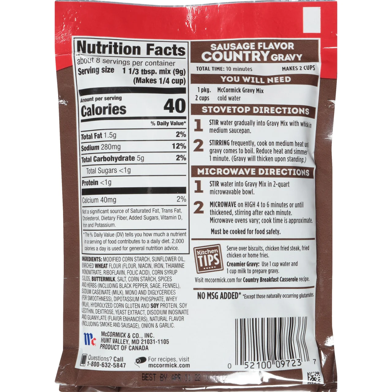 McCormick® Sausage Flavor Country Gravy Seasoning Mix, 2.64 oz (6-Pack) - Image 8