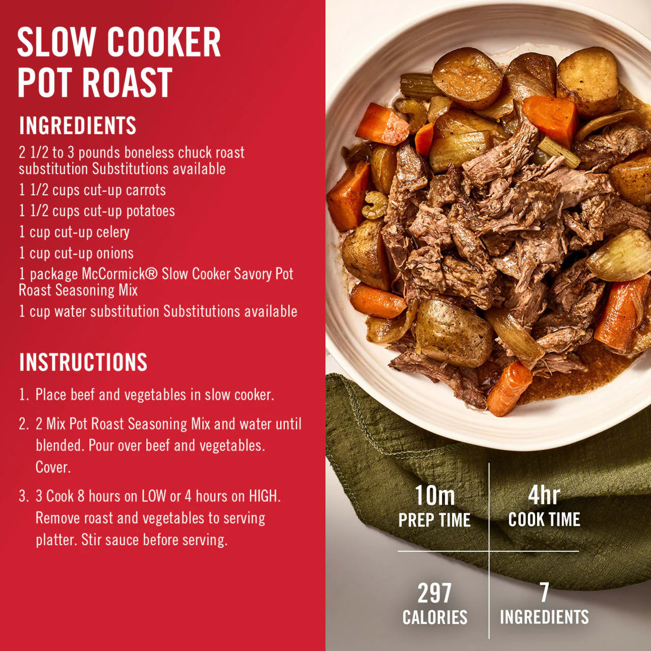 McCormick® Slow Cooker Savory Pot Roast Seasoning Mix, 1.3 oz (6-Pack) - Image 7