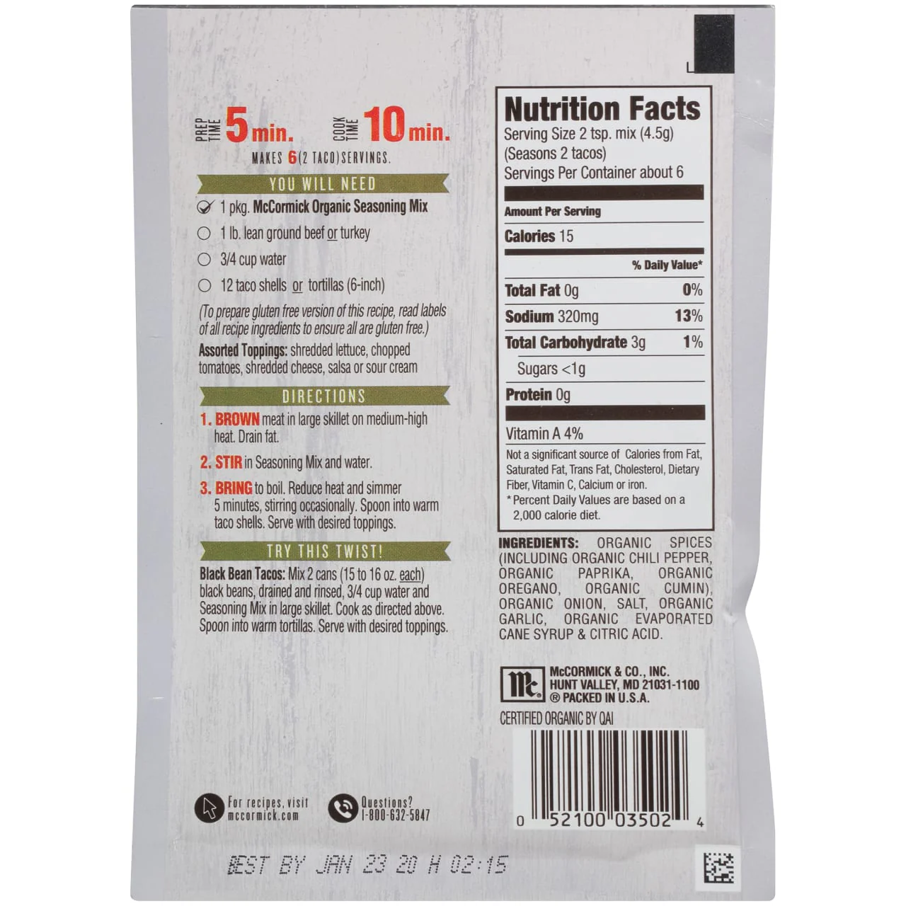 McCormick® Taco Seasoning Mix, 1 oz (6-Pack) - Image 8