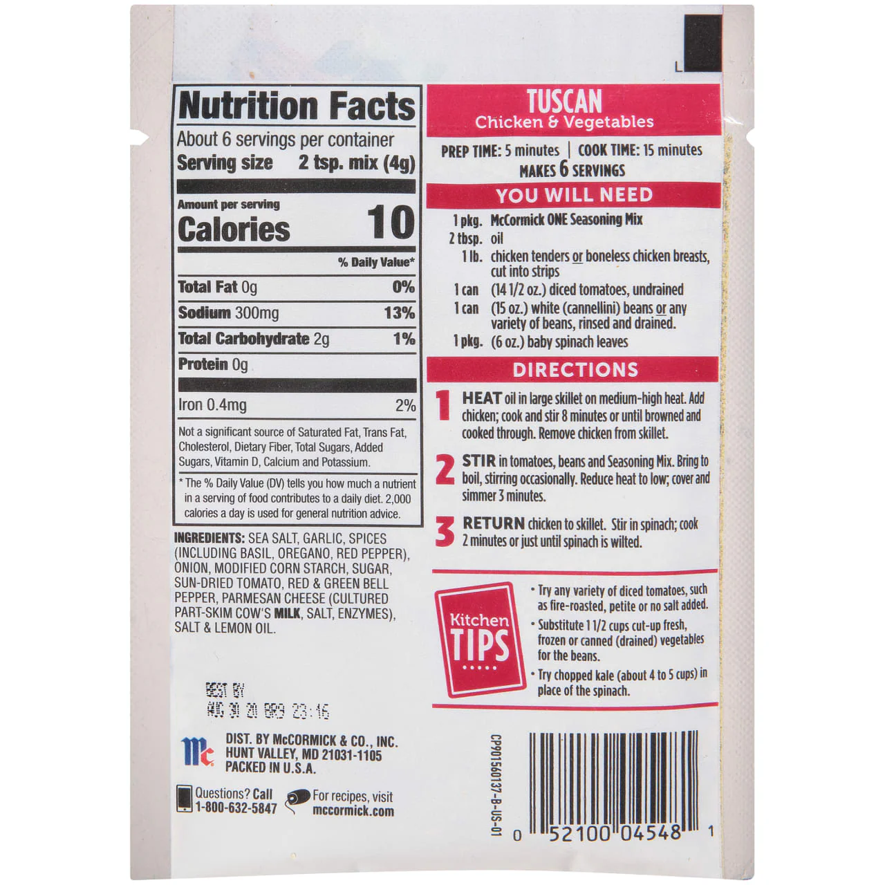McCormick® Tuscan Chicken & Vegetables One Skillet Seasoning Mix, 0.87 oz - Image 10