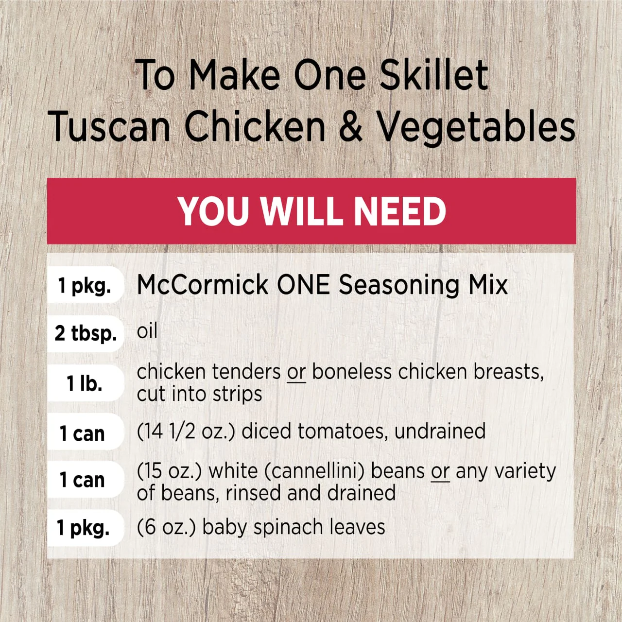 McCormick® Tuscan Chicken & Vegetables One Skillet Seasoning Mix, 0.87 oz - Image 5