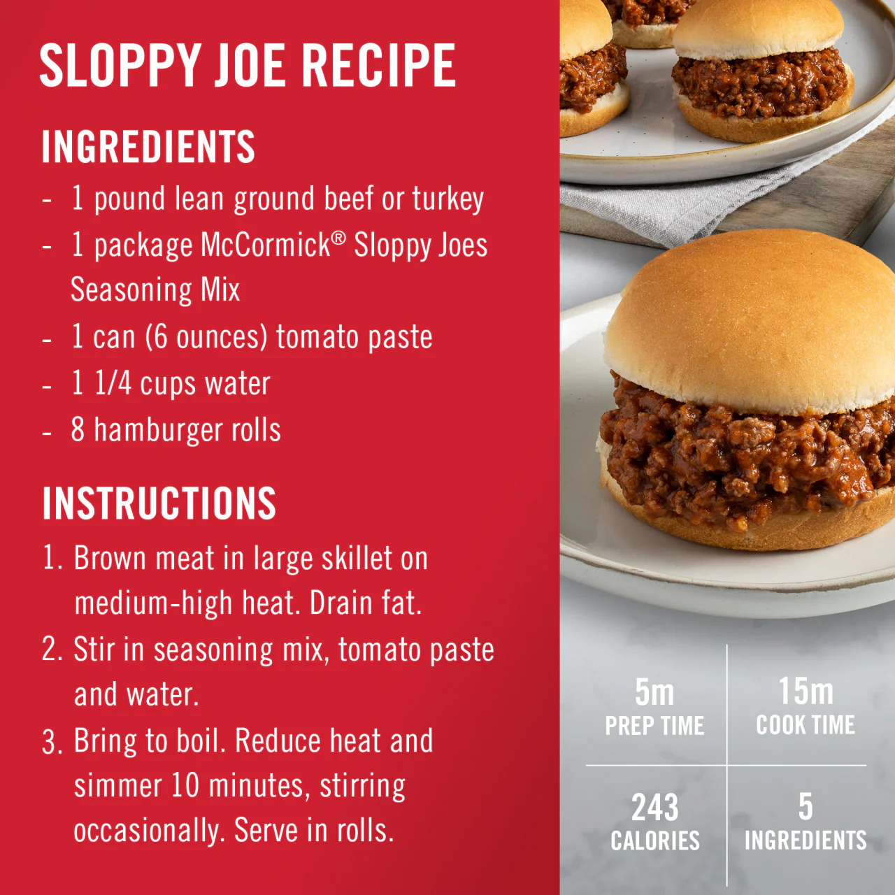 McCormick® Sloppy Joes Seasoning Mix, 1.31 oz (6-Pack) - Image 6