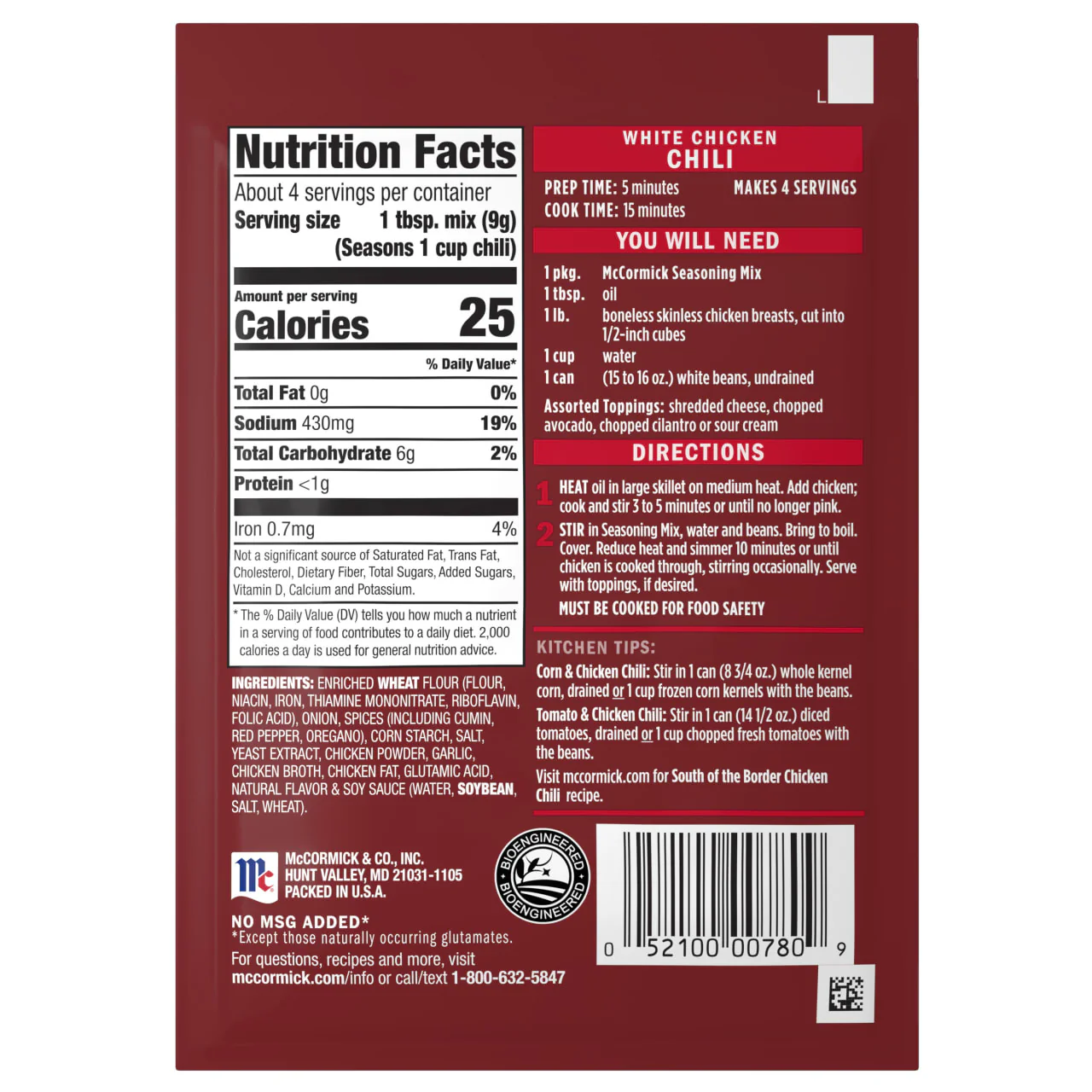 McCormick® White Chicken Chili Seasoning Mix, 1.25 oz (6-Pack) - Image 19