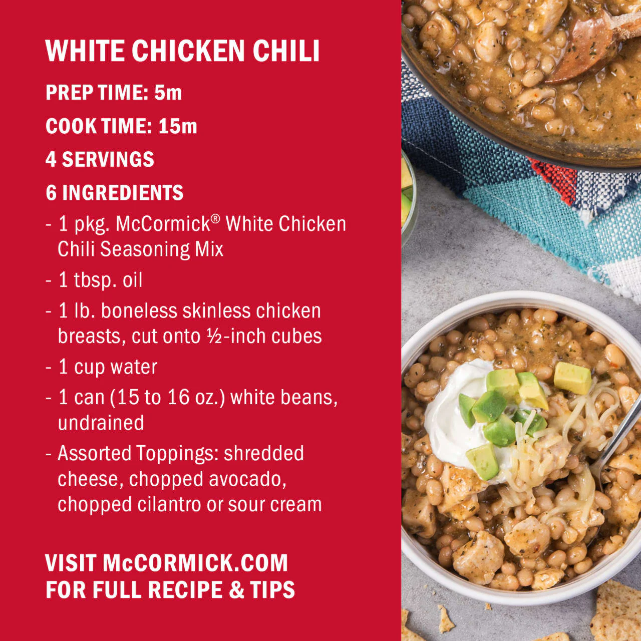 McCormick® White Chicken Chili Seasoning Mix, 1.25 oz (6-Pack) - Image 7