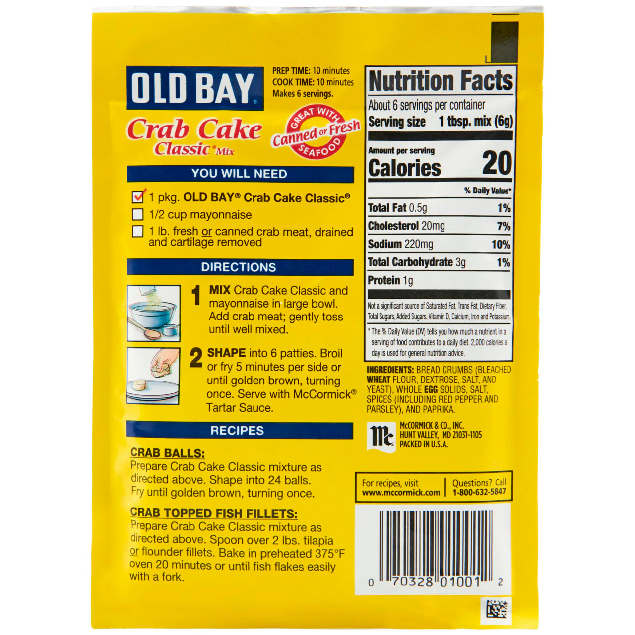 OLD BAY® Classic Crab Cake Seasoning Mix, 1.24 oz (6-Pack) - Image 7