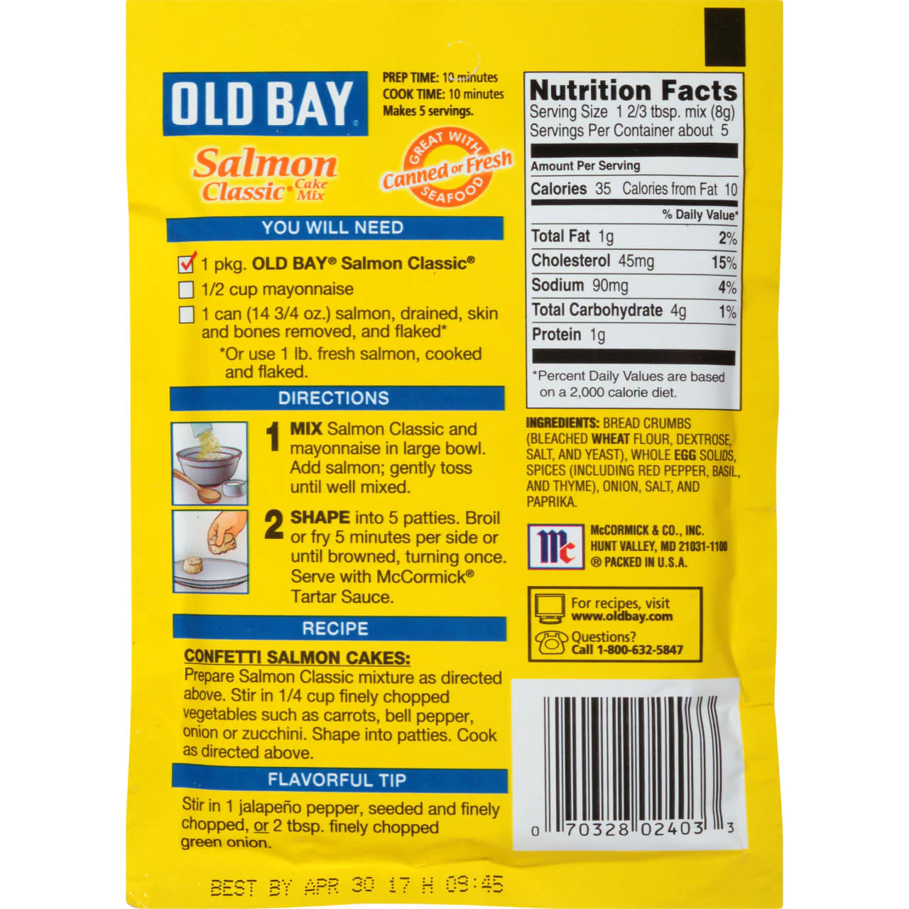 OLD BAY® Classic Salmon Cake Mix, 1.34 oz (6-Pack) - Image 9