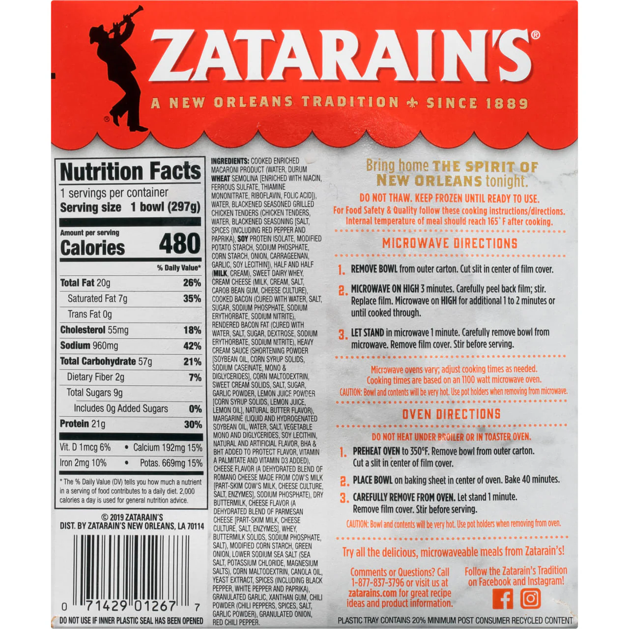 Zatarain's® Frozen Cajun-Style Chicken Carbonara, 10.5 oz - Image 20