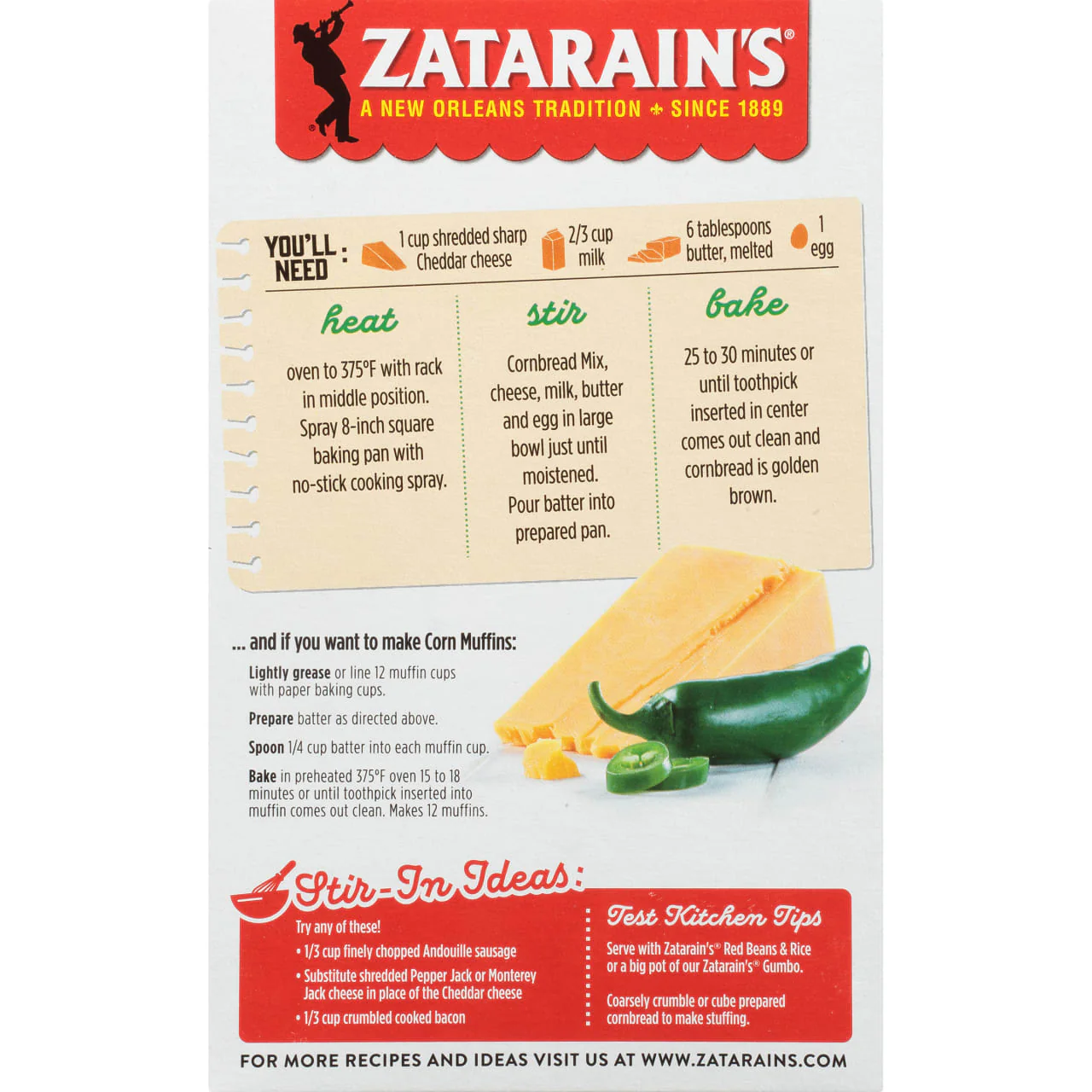 Zatarain's® Cheddar Jalapeno Cornbread Mix, 12.5 oz - Image 8